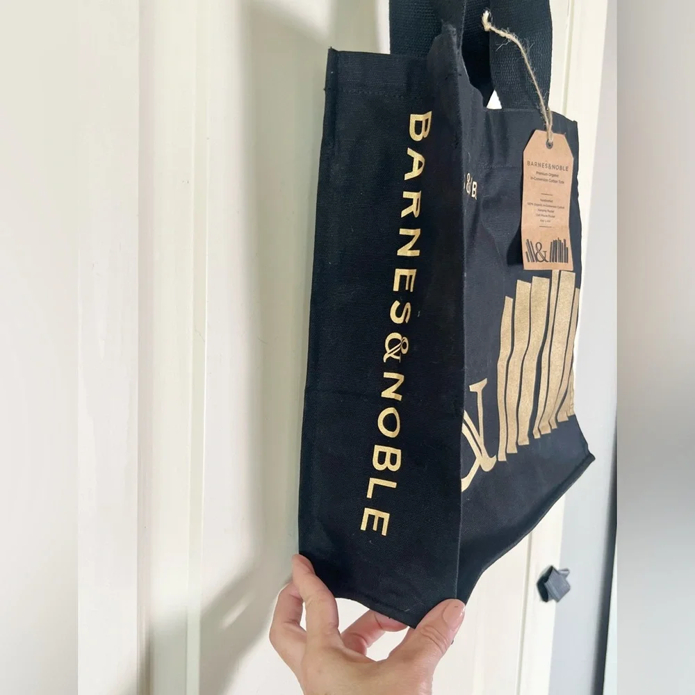 NWT Barnes & Noble Black Gold Ampersand Membership Tote 100% Cotton by re-wrap